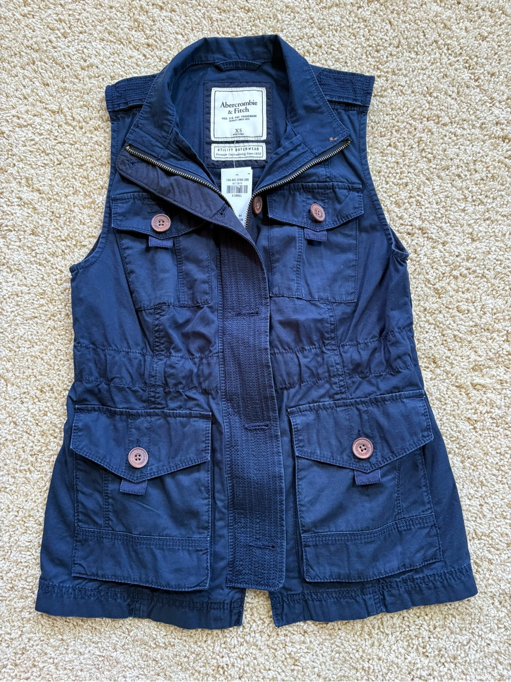 NWT Abercrombie & Fitch Womens Utility Outerwear Vest Navy Blue Size XS Cargo